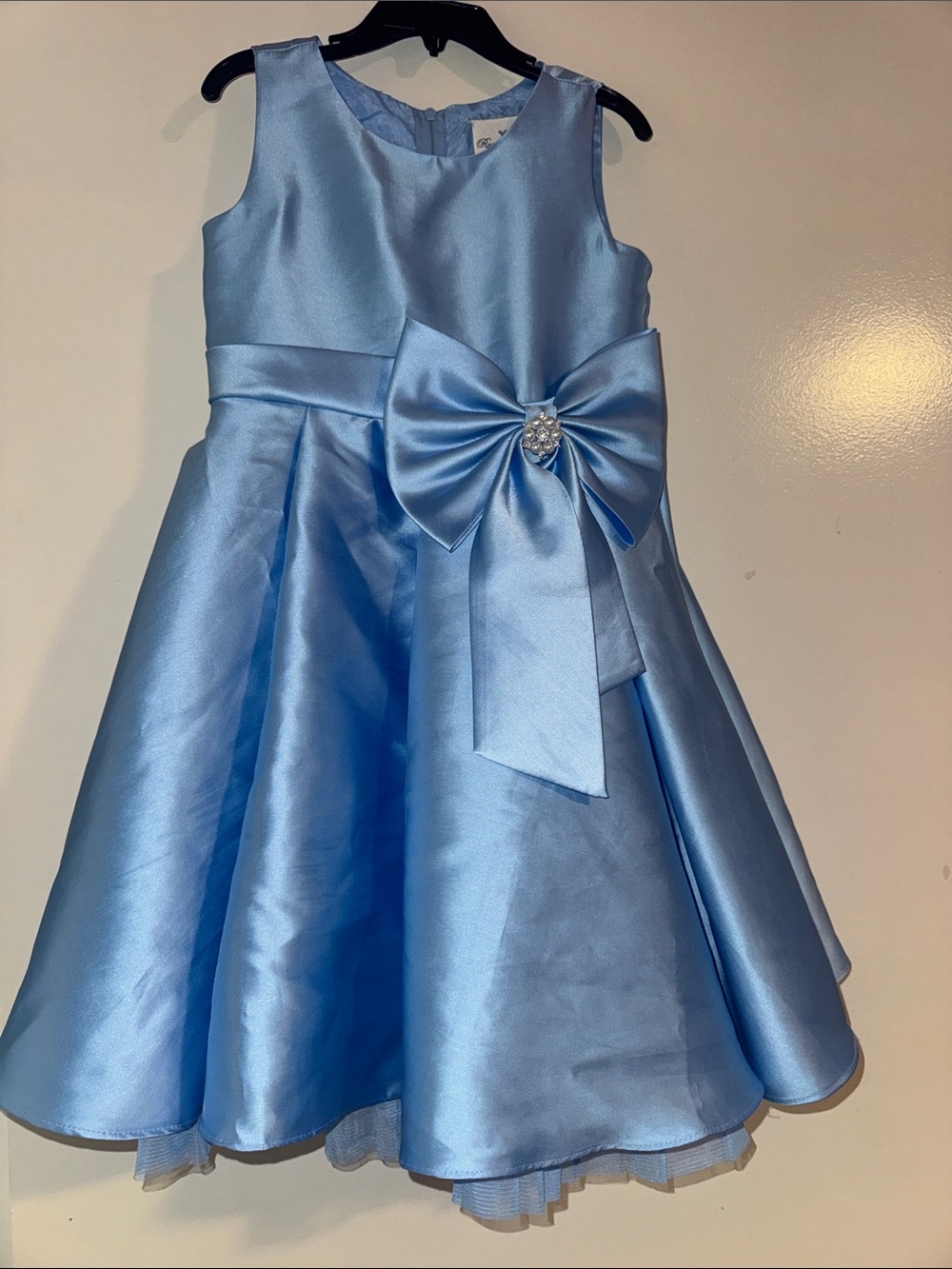Rare Editions Satin Party Dress in Sky Blue with Bow Accent